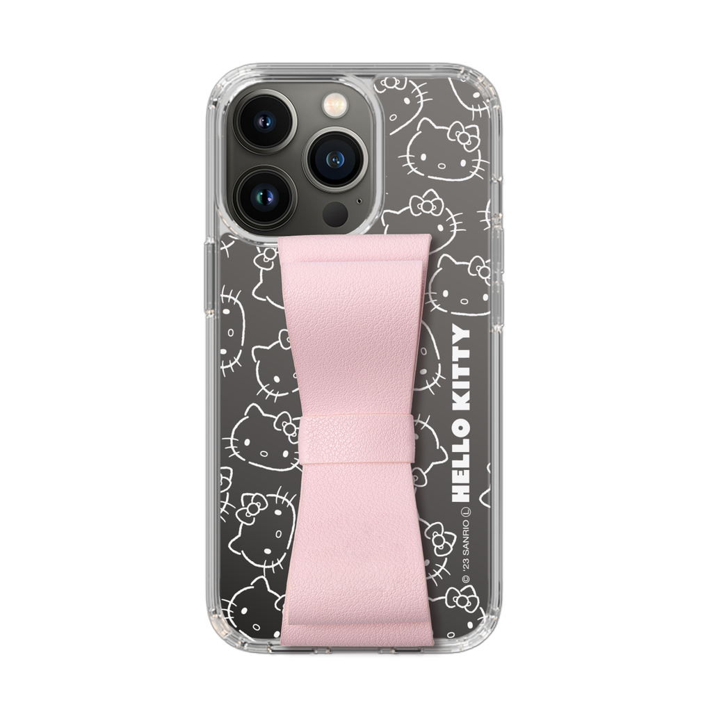 スリムプロテクションケース - STAND & RING RIBBON Sakura Pink for Apple iPhone 13 Pro［  ハローキティ - リボン - フェイス ］