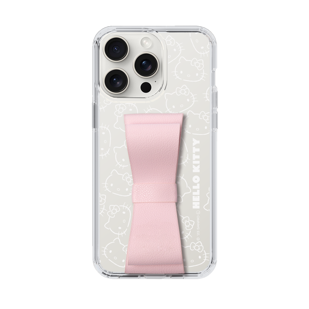 スリムプロテクションケース - STAND & RING RIBBON Sakura Pink for Apple iPhone 15 Pro  Max［ ハローキティ - リボン - フェイス ］