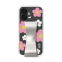 スリムプロテクションケース - STAND & RING RIBBON Silver［ 内藤ルネ - RUNE Flower - Pink ］