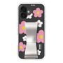 スリムプロテクションケース - STAND & RING RIBBON Silver［ 内藤ルネ - RUNE Flower - Pink ］