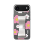 スリムプロテクションケース - STAND & RING RIBBON Silver［ 内藤ルネ - RUNE Flower - Pink ］