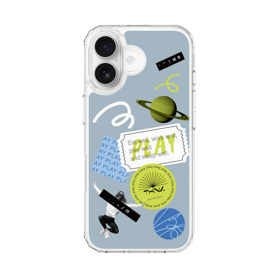 スリムプロテクションケース［ Playful sticker - Dusty Blue ］