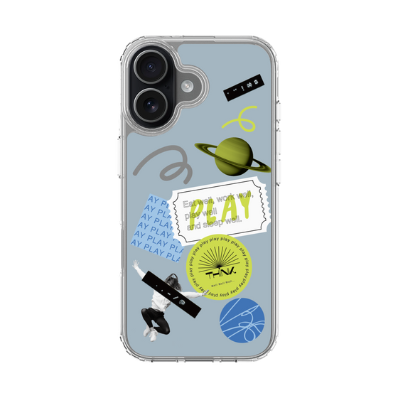 スリムプロテクションケース［ Playful sticker - Dusty Blue ］