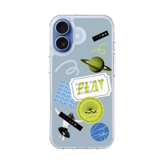 スリムプロテクションケース［ Playful sticker - Dusty Blue ］