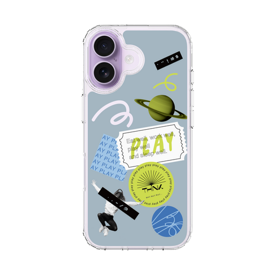 スリムプロテクションケース［ Playful sticker - Dusty Blue ］