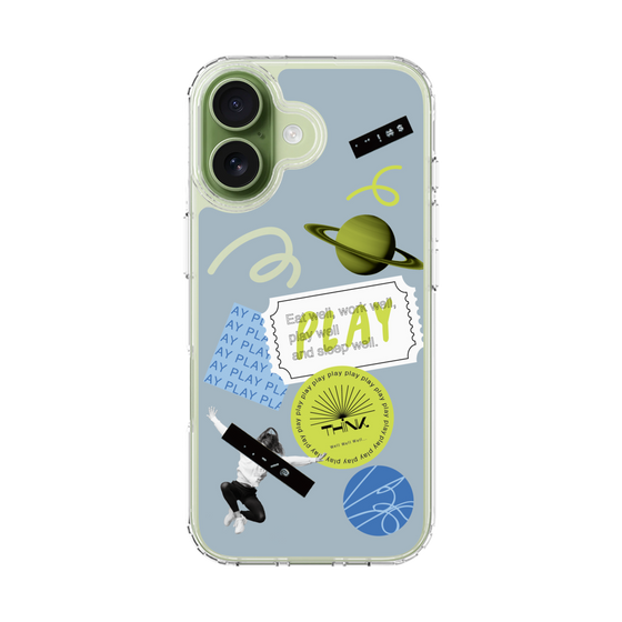 スリムプロテクションケース［ Playful sticker - Dusty Blue ］