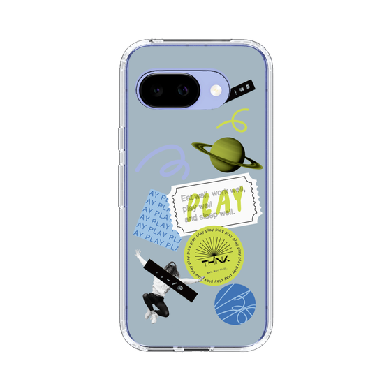 スリムプロテクションケース［ Playful sticker - Dusty Blue ］