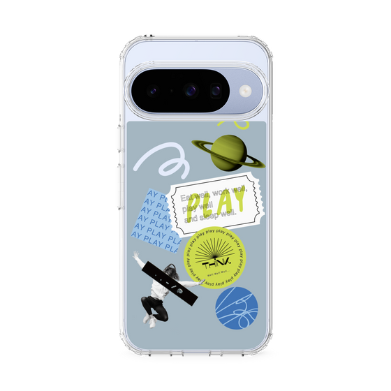 スリムプロテクションケース［ Playful sticker - Dusty Blue ］