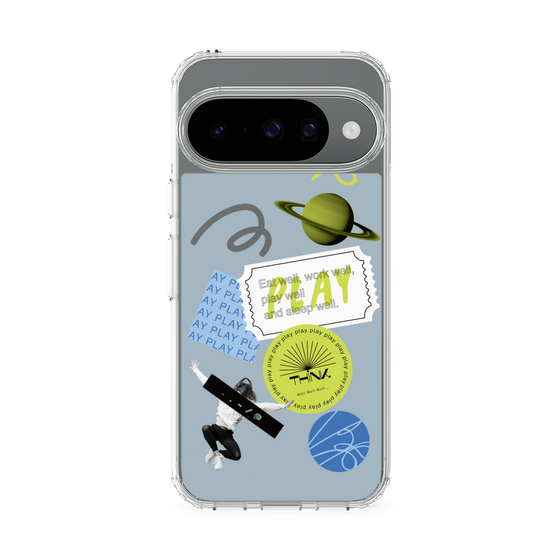 スリムプロテクションケース［ Playful sticker - Dusty Blue ］