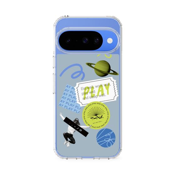 スリムプロテクションケース［ Playful sticker - Dusty Blue ］