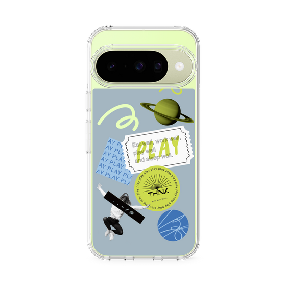 スリムプロテクションケース［ Playful sticker - Dusty Blue ］