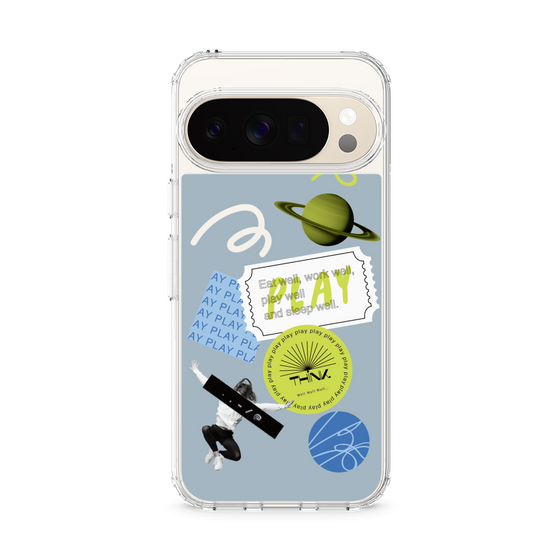 スリムプロテクションケース［ Playful sticker - Dusty Blue ］