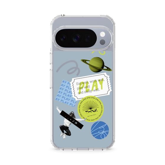 スリムプロテクションケース［ Playful sticker - Dusty Blue ］