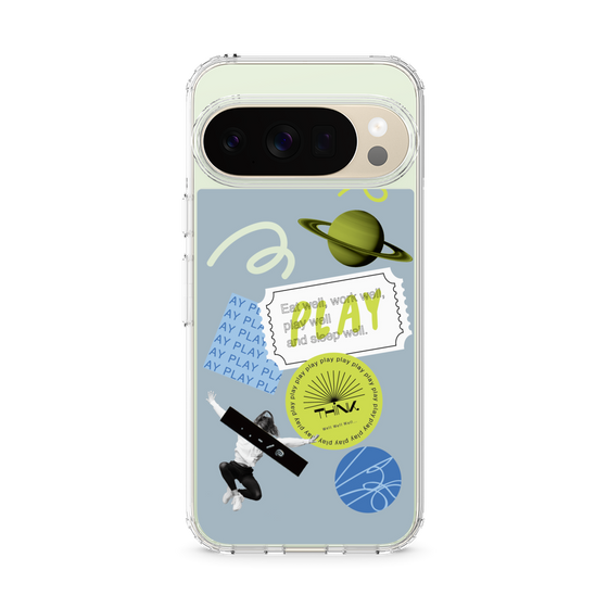 スリムプロテクションケース［ Playful sticker - Dusty Blue ］