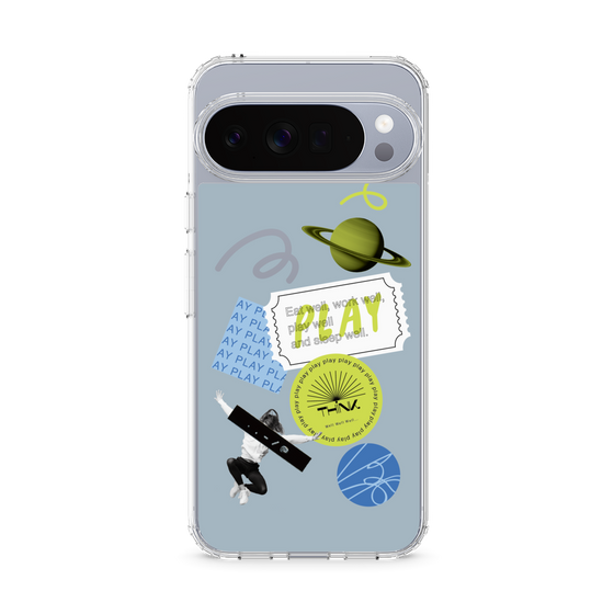 スリムプロテクションケース［ Playful sticker - Dusty Blue ］