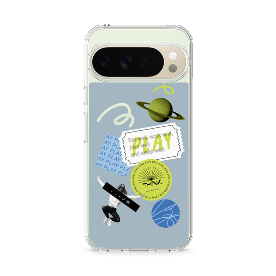 スリムプロテクションケース［ Playful sticker - Dusty Blue ］