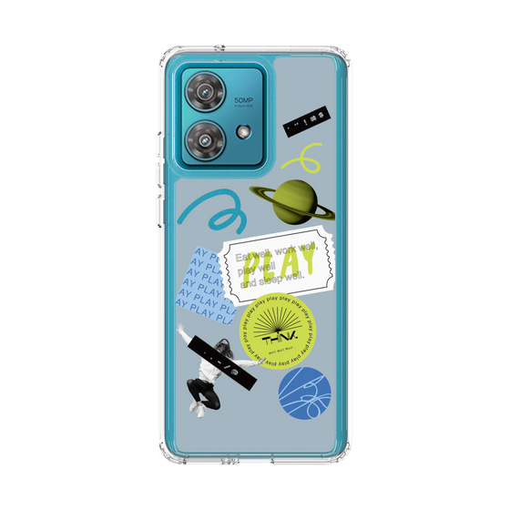 スリムプロテクションケース［ Playful sticker - Dusty Blue ］