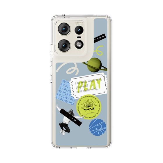 スリムプロテクションケース［ Playful sticker - Dusty Blue ］