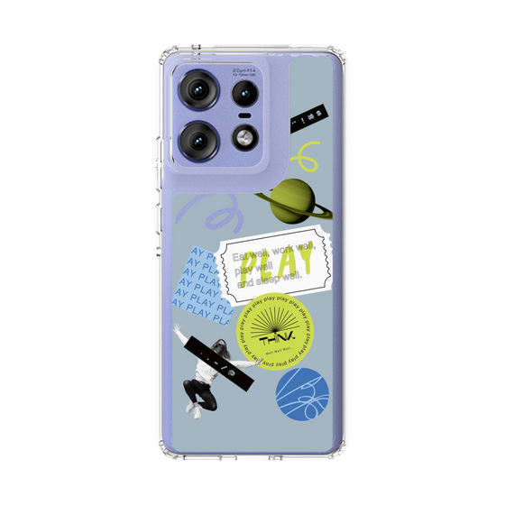 スリムプロテクションケース［ Playful sticker - Dusty Blue ］