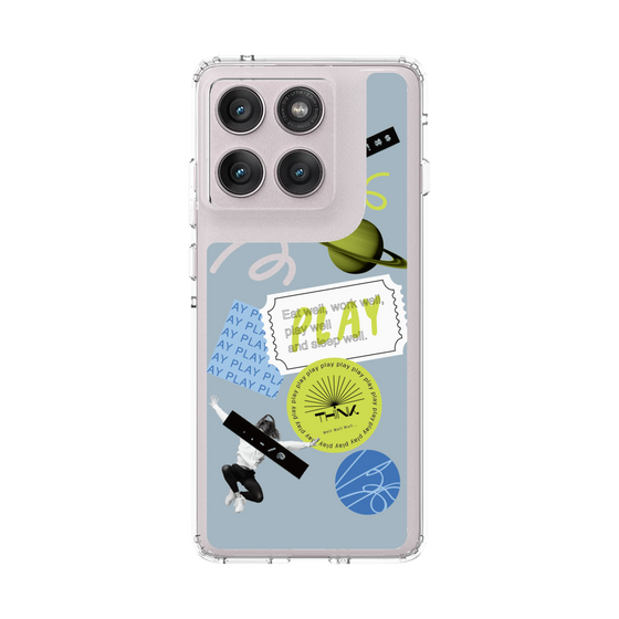 スリムプロテクションケース［ Playful sticker - Dusty Blue ］