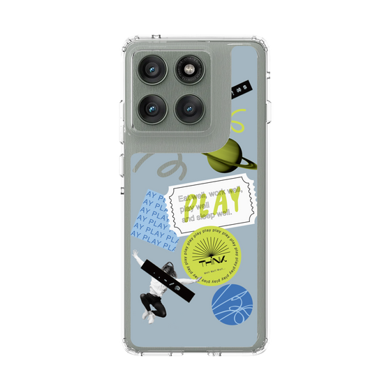 スリムプロテクションケース［ Playful sticker - Dusty Blue ］