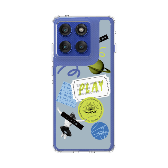 スリムプロテクションケース［ Playful sticker - Dusty Blue ］