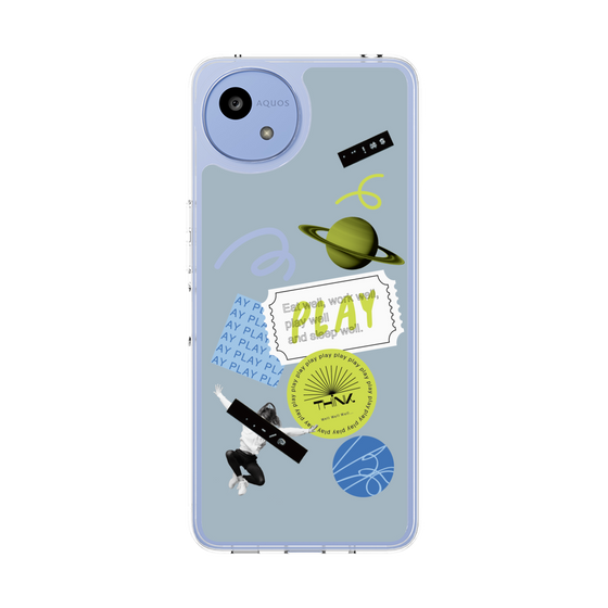 スリムプロテクションケース［ Playful sticker - Dusty Blue ］