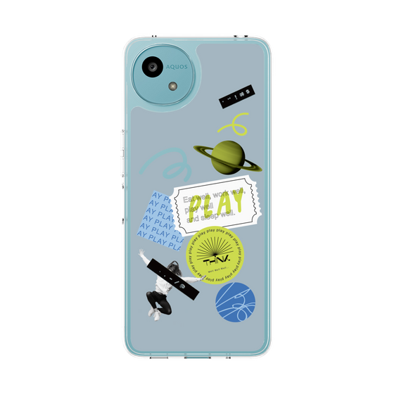スリムプロテクションケース［ Playful sticker - Dusty Blue ］