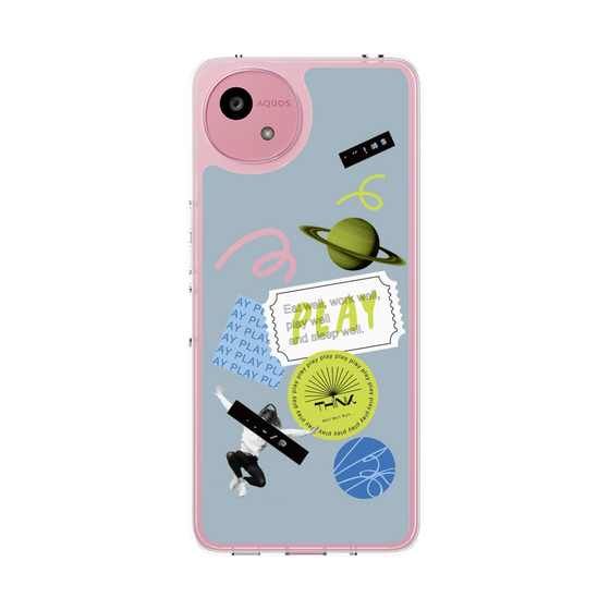 スリムプロテクションケース［ Playful sticker - Dusty Blue ］