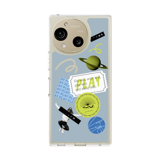 スリムプロテクションケース［ Playful sticker - Dusty Blue ］