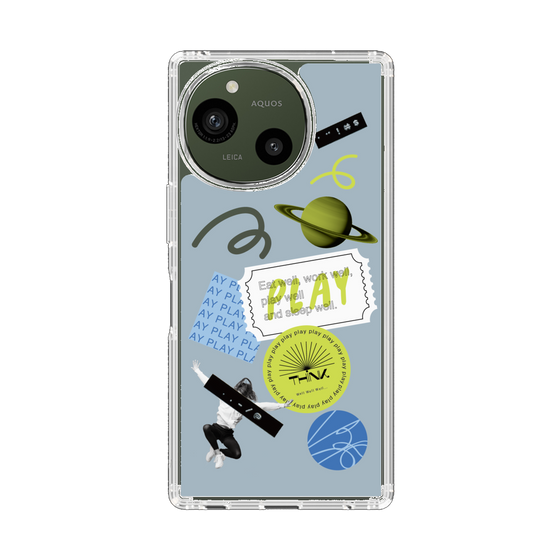 スリムプロテクションケース［ Playful sticker - Dusty Blue ］