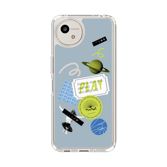 スリムプロテクションケース［ Playful sticker - Dusty Blue ］