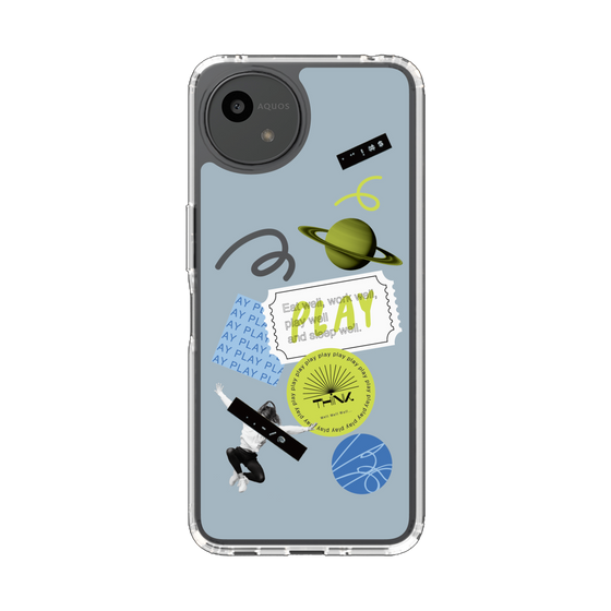 スリムプロテクションケース［ Playful sticker - Dusty Blue ］