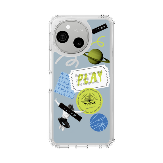 スリムプロテクションケース［ Playful sticker - Dusty Blue ］