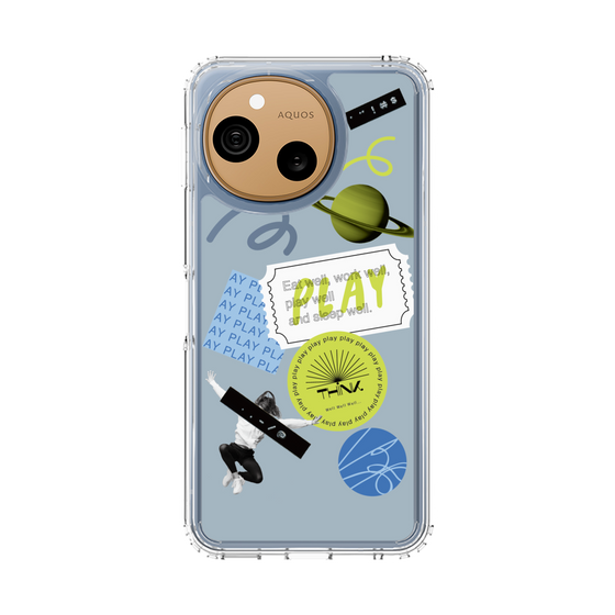 スリムプロテクションケース［ Playful sticker - Dusty Blue ］