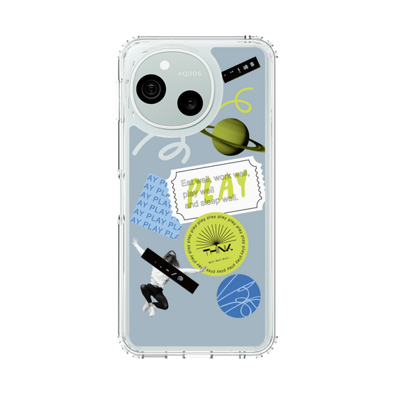 スリムプロテクションケース［ Playful sticker - Dusty Blue ］