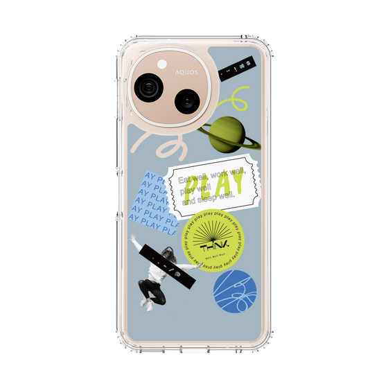 スリムプロテクションケース［ Playful sticker - Dusty Blue ］