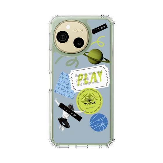 スリムプロテクションケース［ Playful sticker - Dusty Blue ］