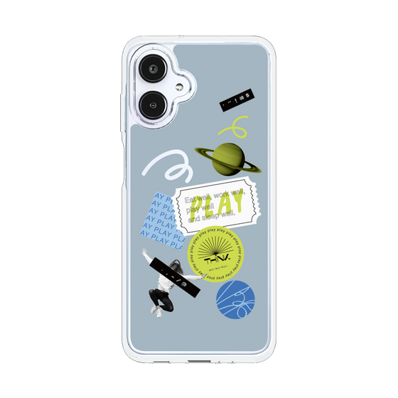 スリムプロテクションケース［ Playful sticker - Dusty Blue ］