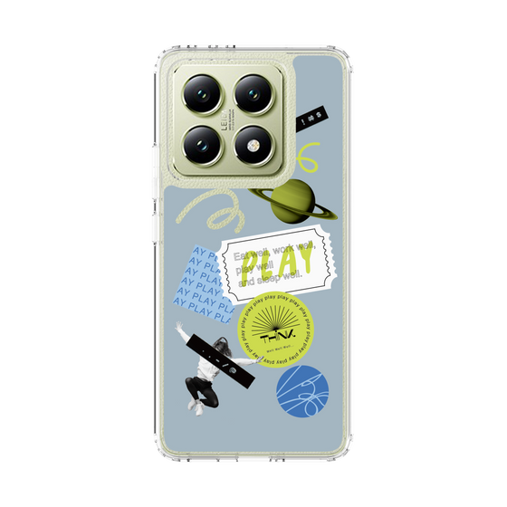 スリムプロテクションケース［ Playful sticker - Dusty Blue ］