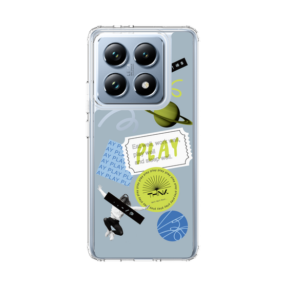 スリムプロテクションケース［ Playful sticker - Dusty Blue ］