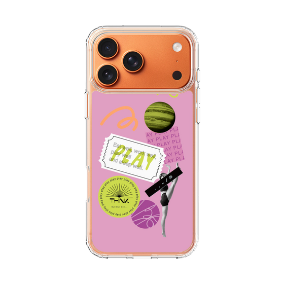 スリムプロテクションケース［ Playful sticker - Dusty Pink ］