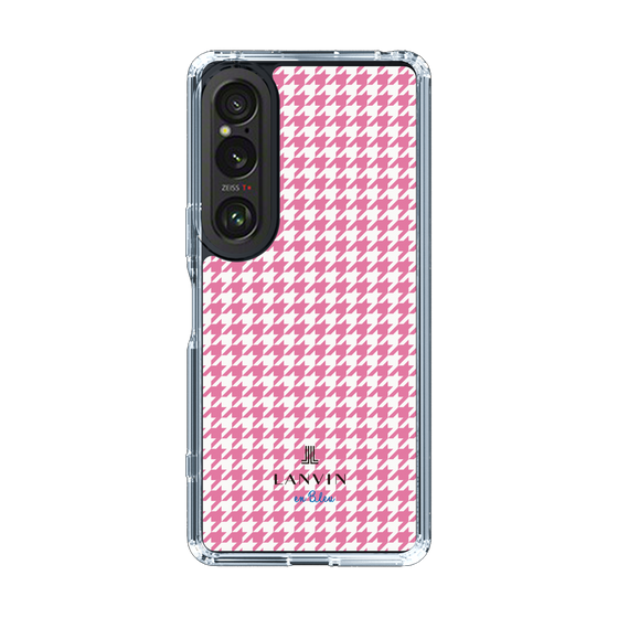 スリムプロテクションケース［ Houndstooth Pattern Pink with LANVIN en Bleu logo- ランバン 千鳥格子柄 ピンク ］