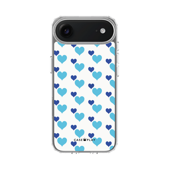 スリムプロテクションケース［ Stripe Hearts - Blue ］