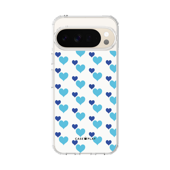スリムプロテクションケース［ Stripe Hearts - Blue ］