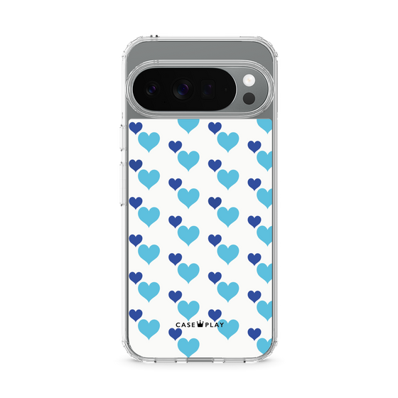 スリムプロテクションケース［ Stripe Hearts - Blue ］