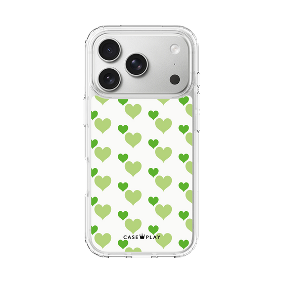スリムプロテクションケース［ Stripe Hearts - Green ］