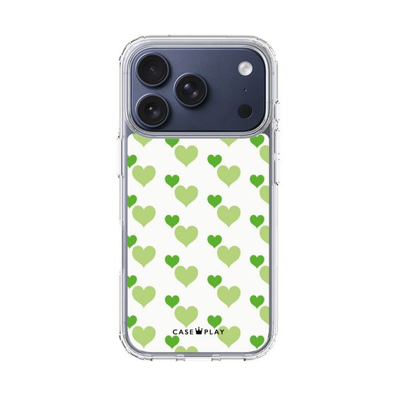 スリムプロテクションケース［ Stripe Hearts - Green ］