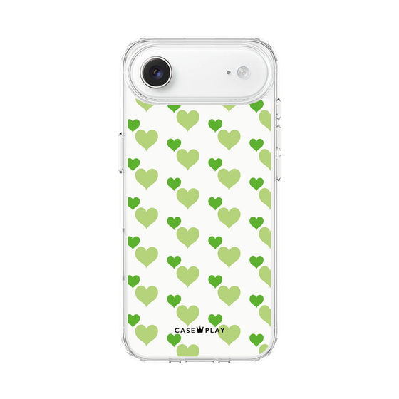 スリムプロテクションケース［ Stripe Hearts - Green ］