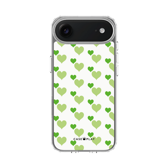 スリムプロテクションケース［ Stripe Hearts - Green ］